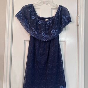Soma Off The shoulder Lace Sleep Chemise Navy Blue slip Dress Size M nightie